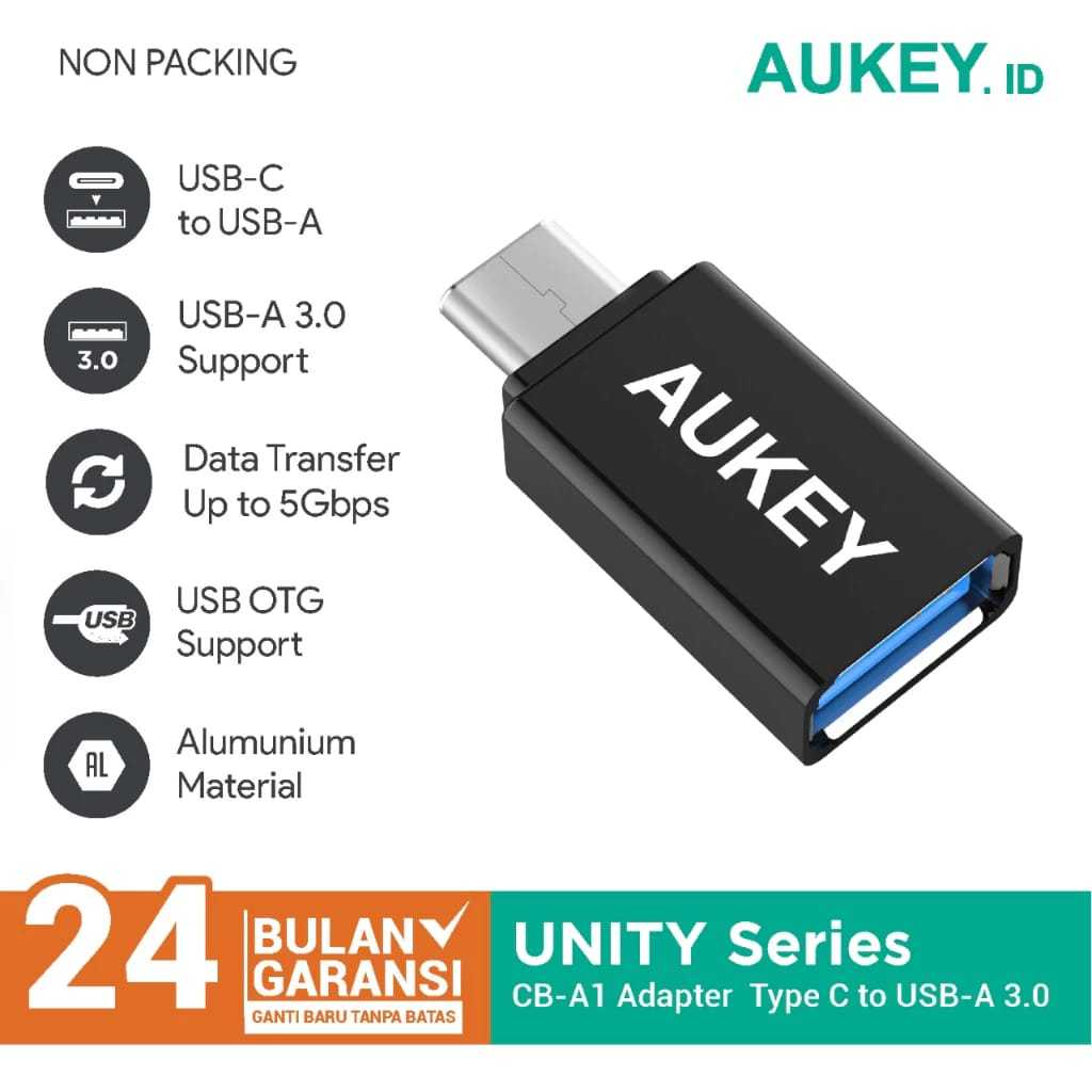Aukey Adapter USB 3.0 to Type-C OTG / Adapter Micro USB to Type-C OTG - Hight Speed 5Gbps - 500864 / 500173 Black White CB-A1 / 500922 CB-A2 Garansi Resmi Original