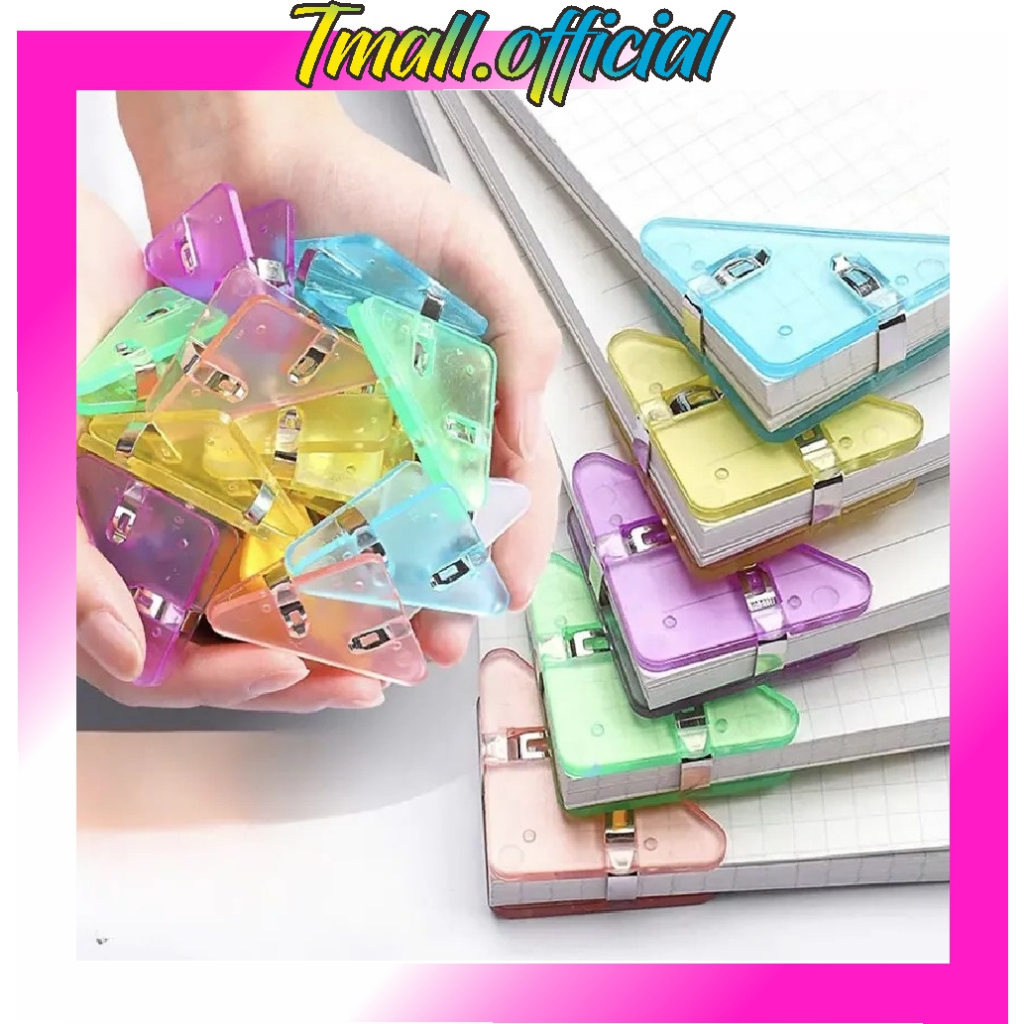 

❄ TMALL ❄ Paper Clip Segitiga Warna-Warni Klip Sudut Penjepit Buku Akrilik Penjepit Kertas Binder Plastik Clips Book & Paper Corner S115