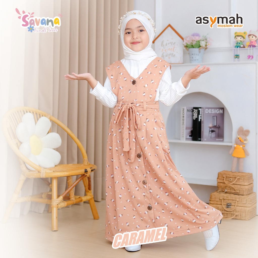 𝐀𝐒𝐘𝐌𝐀𝐇 - Overall Set Muslim Anak Perempuan Usia 3 - 10 Tahun Original Savana Overall