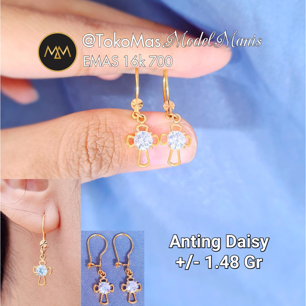 Anting Daisy Salib Emas Kuning 700 kadar 16k