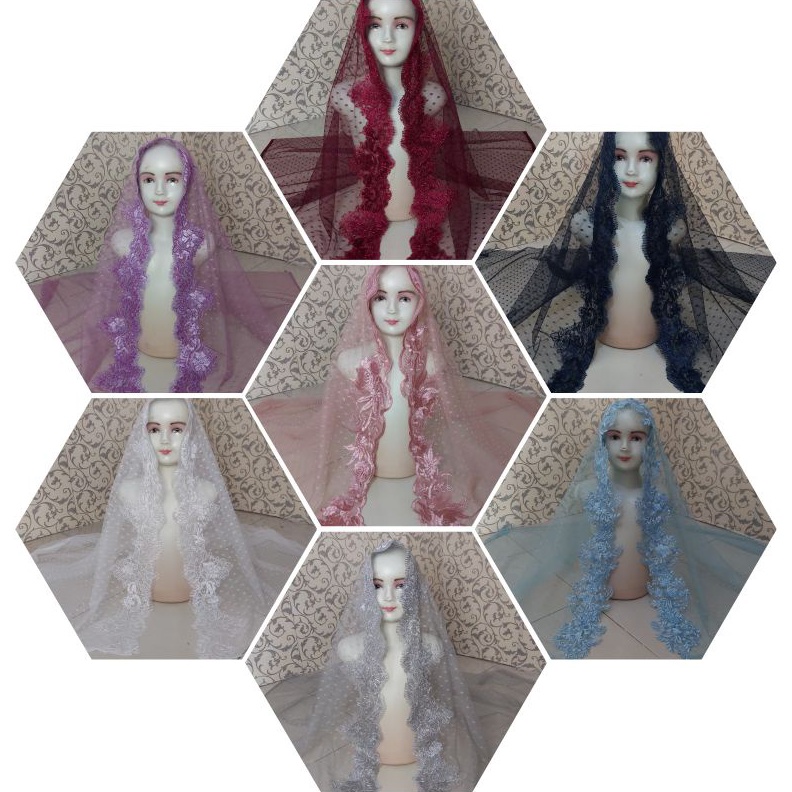 GROSIR VEIL HIJAB PENGANTIN BRUKAT 1SISI TILE DOT// VEIL KERUDUNG PENGANTIN// SLAYER PENGANTIN murah