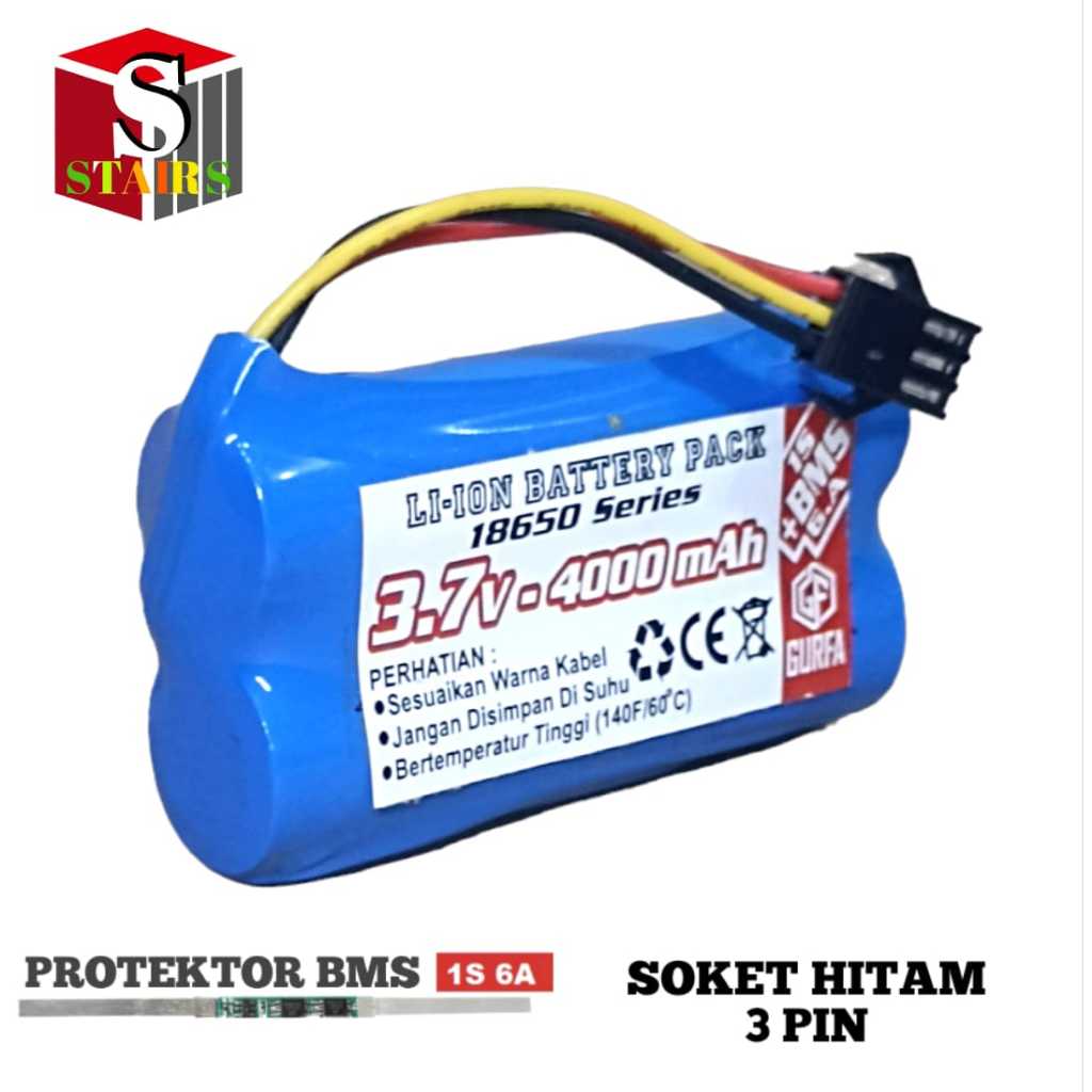 Baterai RC/ Speaker Aktif & Elektronik Lainnya 2X 18650-1S 4000mAh 3.7V Protektor BMS 6A Soket Hitam