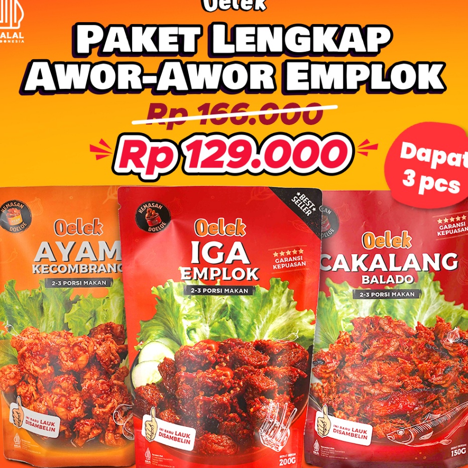 

Ready Paket Awor-Awor Emplok / Iga Mercon / Iga Sambal / Oseng Iga / Cakalang Balado / Ayam Kecombrang ←✻