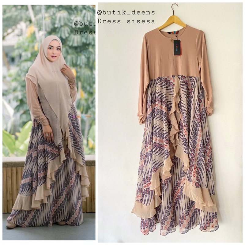 SALE sisesa Gamis dusty brown batik