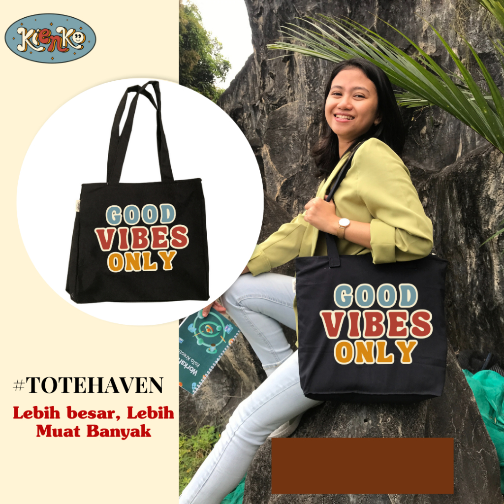 ToteHaven Motif / Tote bag Resleting Kanvas Polos Besar / Tote Bag Custom / Totebag / Tas Kuliah / T