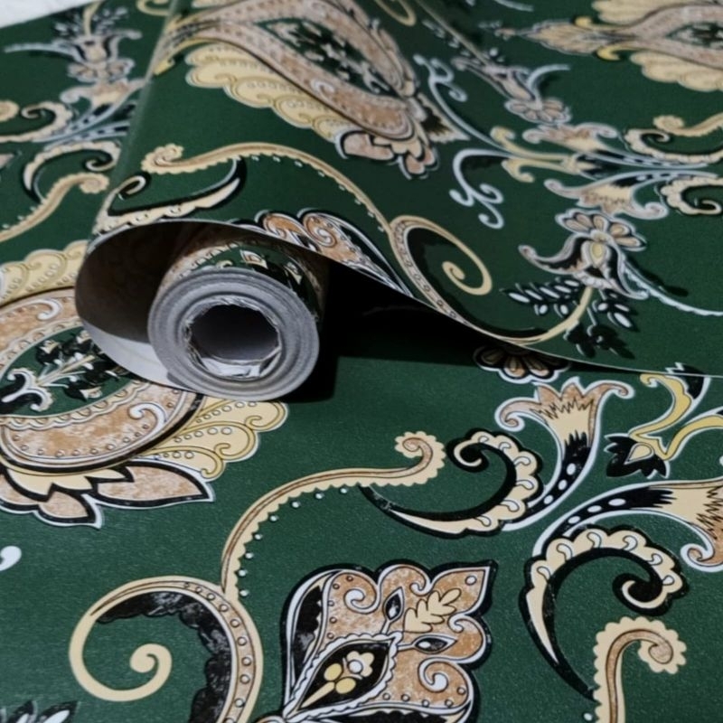 Wallpaper Stiker Dinding Hijau Batik Mewah Elegan Modern Harga Terjangkau Cocok Buat Kamar Tidur Dan
