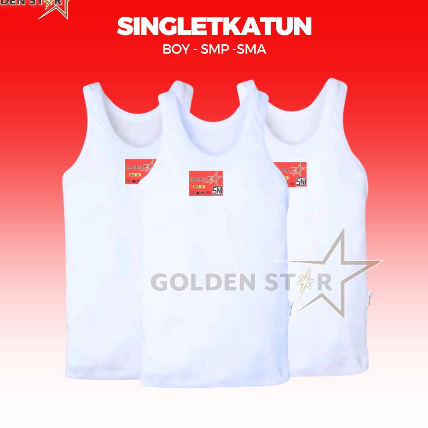 Terjamin 1 Lusin Singlet Kaos Dalam Anak ABG Golden Star Putih - Singlet Kaos dalam Anak SD SMP SMA 
