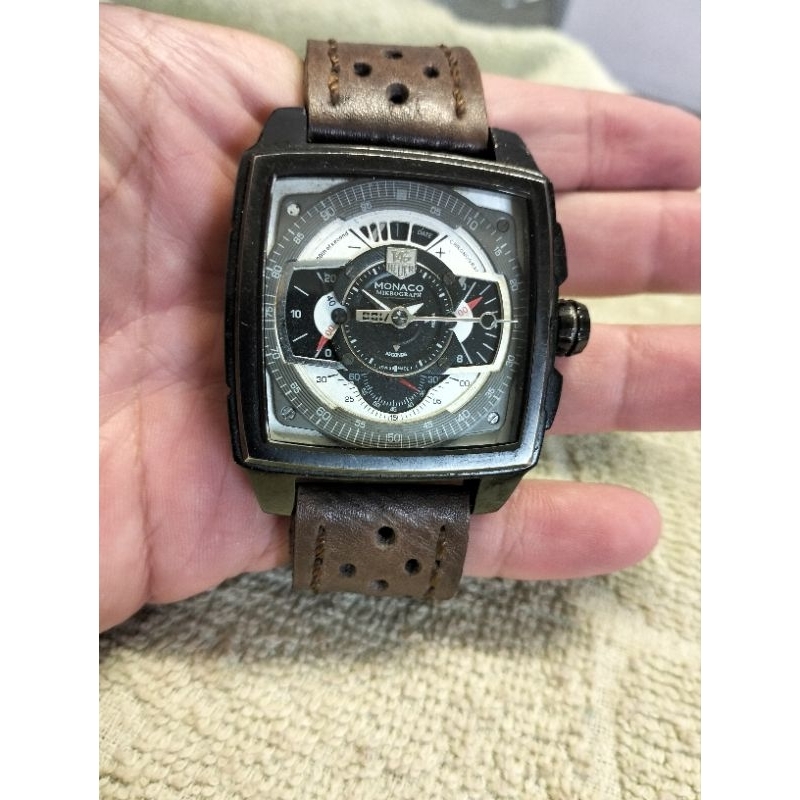 [ A ] Jam Tangan Pria Tag Heuer Monaco Micrograph Automatic Strap Kulit