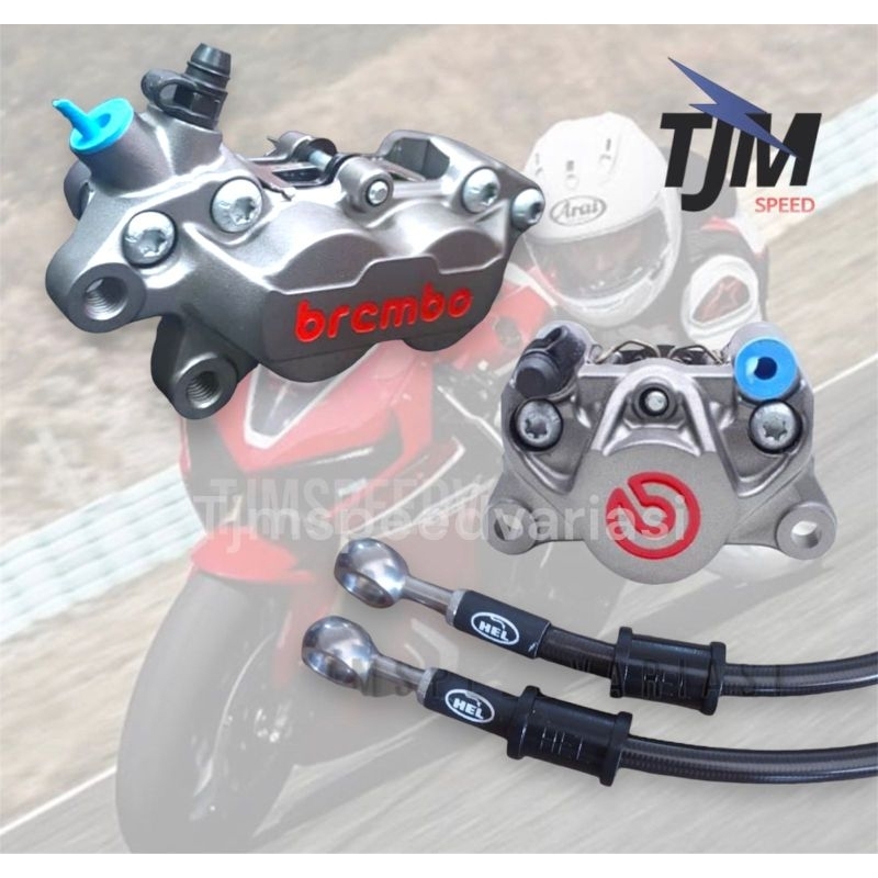 kaliper brembo 4p p4 p2 2p grey red logo + selang rem hel custom for KLX