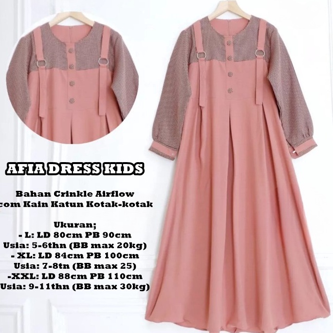 Lariz manis AFIA DRESS KIDS BAHAN CRINKLE AIRFLOW/ GAMIS ANAK TERBARU/ TERMURAH/ TERLARIS/ KEKINIAN/