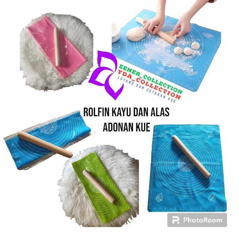 Alas adonan kue sillicon ukuran 40x30 + gilesan kue / Alas silicon set & gilesan kayu / alas adonan 
