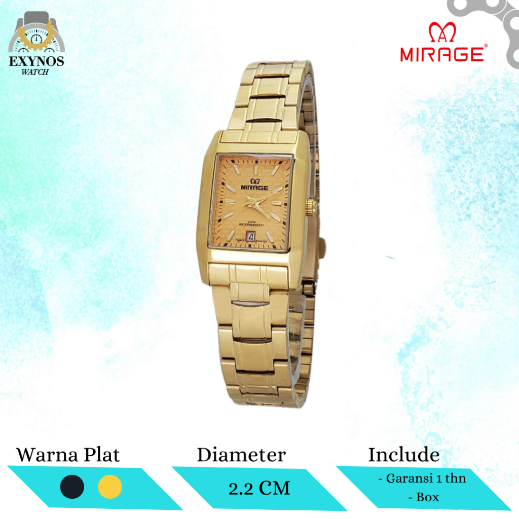 JAM TANGAN MIRAGE ORIGINAL COWOK CEWEK BSP GOLD RANTAI STAINLESS WATER RESISTANT