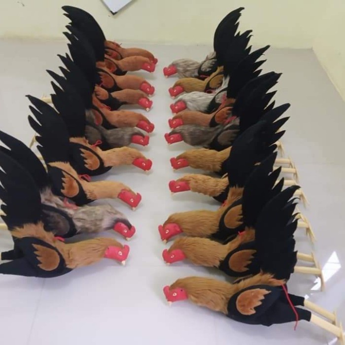 BONEKA AYAM JAGO BULU SINTETIS - BONEKA AYAM JAGO ADUAN UNTUK LATIHAN BONEKA UNTULAN AYAM JAGO