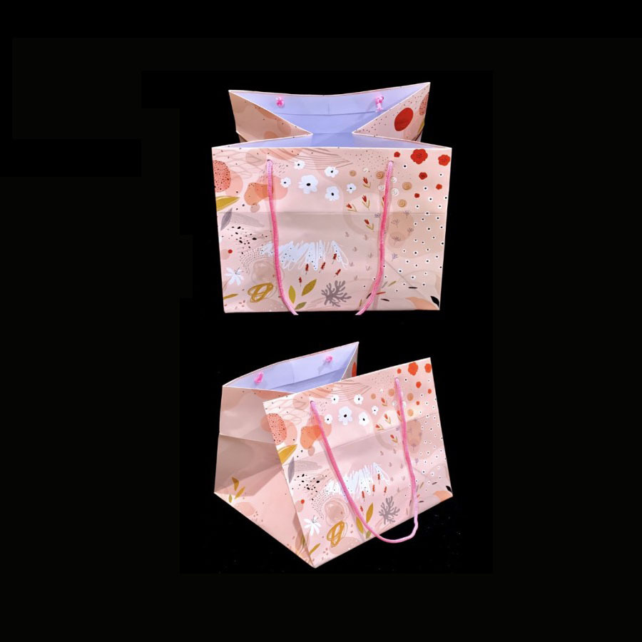 

(5 pcs) paperbag motif peach floral goodie bag art carton laminasi glossy packaging parcel hampers hantaran ukuran 25x25x20cm