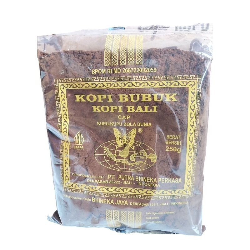 

kopi bali bubuk / kopi kupu kupu bola dunia kemasan plastik / kopi bubuk hitam 250gr