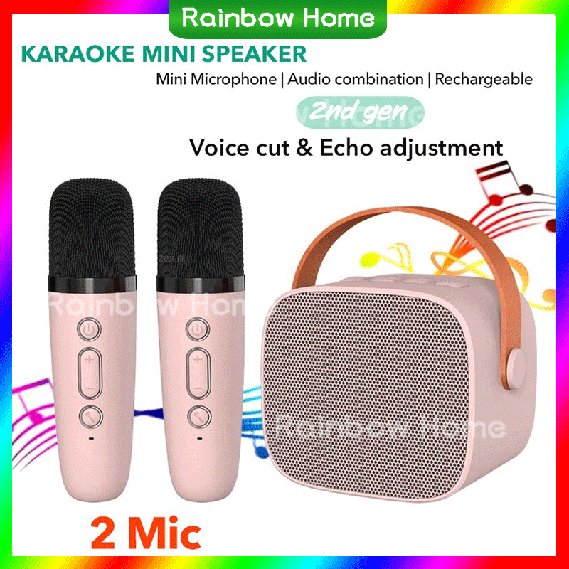 Rainbow Home  Karaoke 2 Mic Bluetooth Speaker Karaoke Set Microphone Karaoke Portable Wireless Bluet