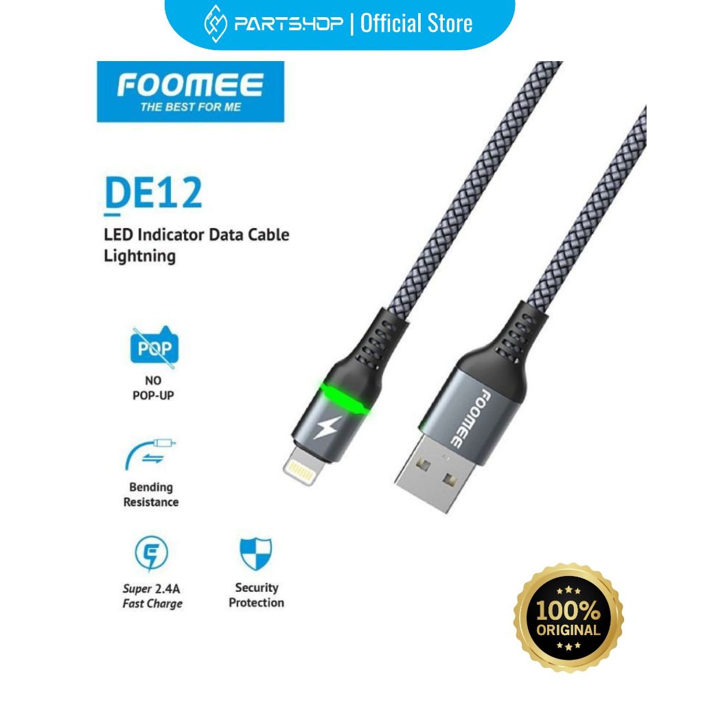 Foomee Kabel Data DE11 (Type C), DE12 (Lightning) 2.4A 100Cm Original
