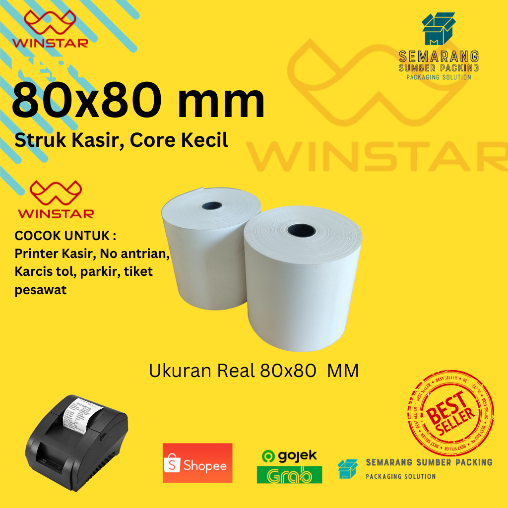 

Kertas thermal struk kasir ukuran 80x80 mm core kecil 19mm receipt 80x80mm