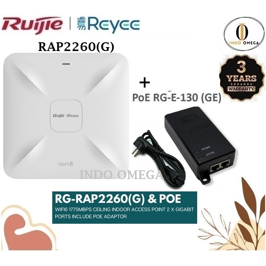 Ruijie RG-RAP2260(G) + RG-E130(GE) Wi-Fi 6 DualBand Ceiling Mount AccessPoint RAP2260 G