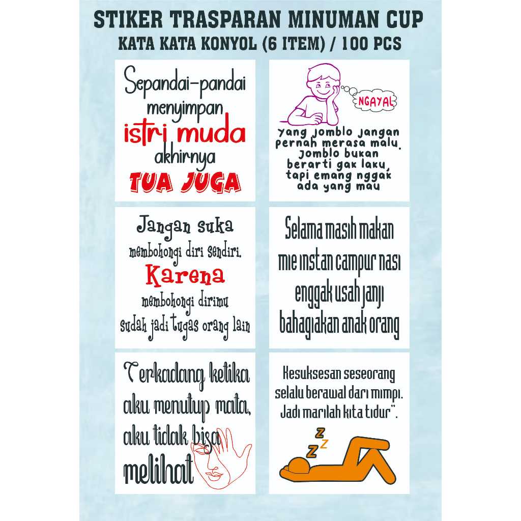 

stiker minuman cup kata kata konyol 100 pcs