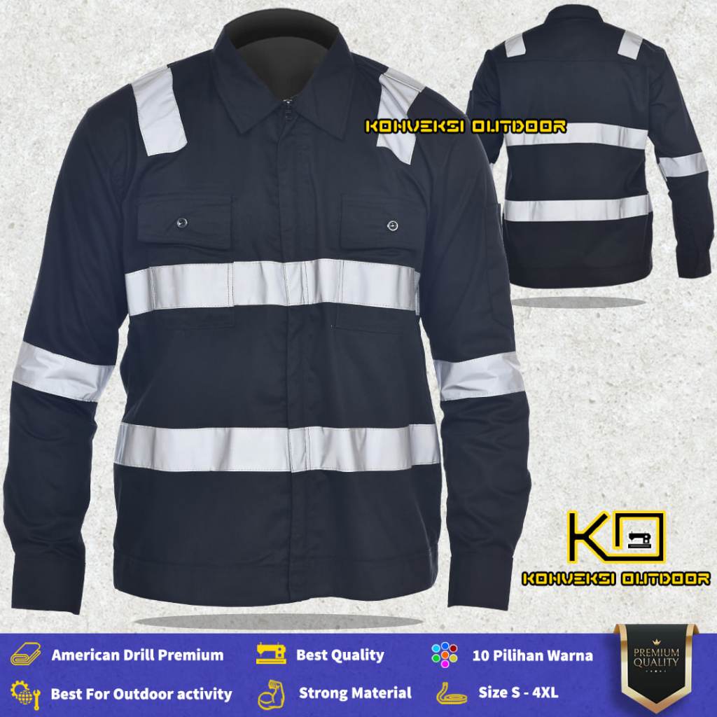 BAJU KEMEJA SAFETY WEARPACK K3 ZIPPER PRIA - Seragam Kerja Dinas Lapangan Proyek Bangunan Resleting 