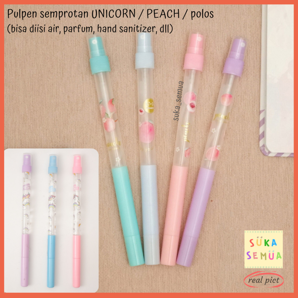 Pulpen Spray UNICORN - PEACH - polos >> bisa diisi parfum , hand sanitizer , air 5 ml // Semprotan K
