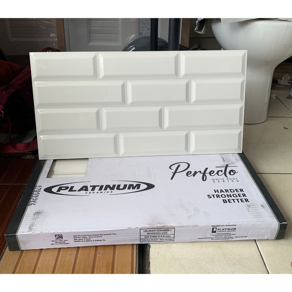 KERAMIK PLATINUM 30X60 KOBE WHITE EMBOSSED MOTIF BATA PUTIH / KERAMIK DINDING DAPUR WC TOILET KAMAR 