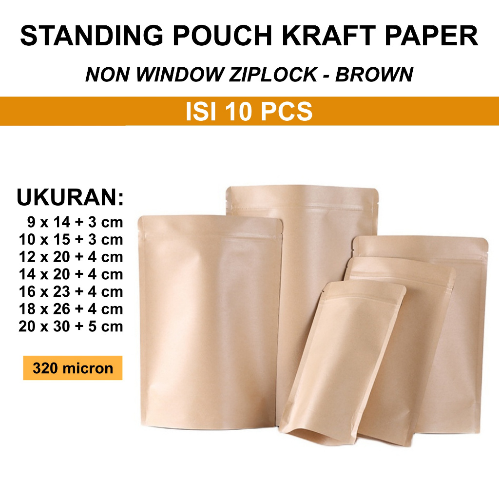 aiGooTan - (ISI 10) STANDING POUCH NON WINDOW BROWN - Plastik Ziplock Kantong Zip Lock Kemasan Snack