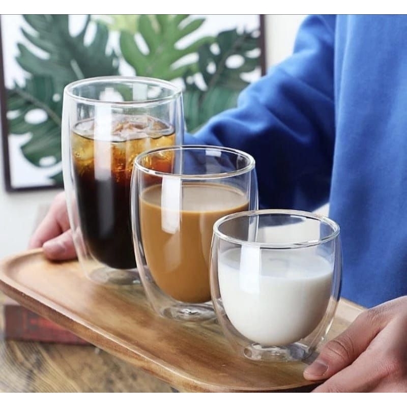 Gelas Double Layer Gelas Aesthetic Double Wall anti Panas Insulated Cup Glass Kaca double Gelas Gemo