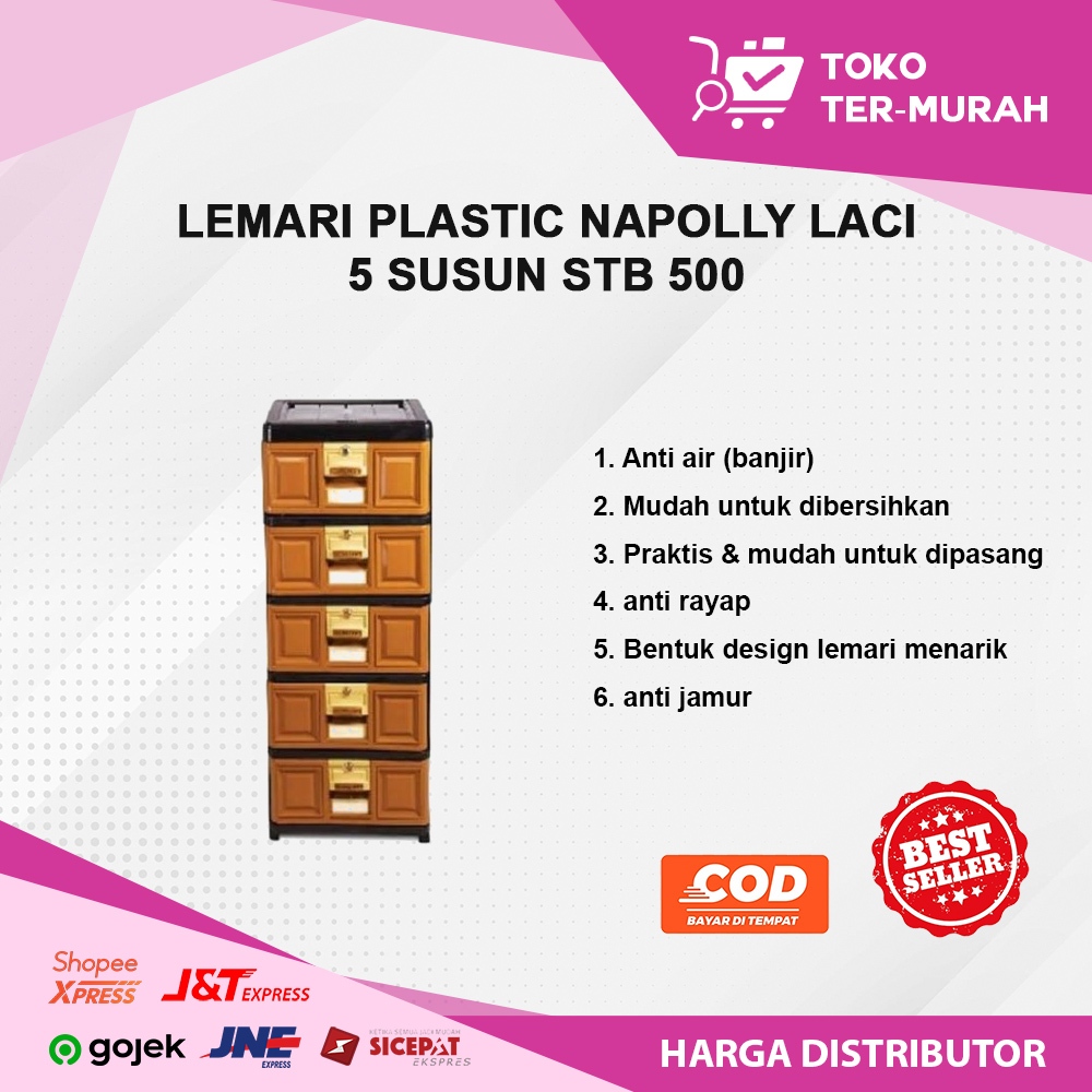 LEMARI PLASTIC NAPOLLY LACI  5 SUSUN STB 500 LEMARI 5 SUSUN LACI PLASTIK LEMARI BAJU 5 SUSUN NAPOLLY