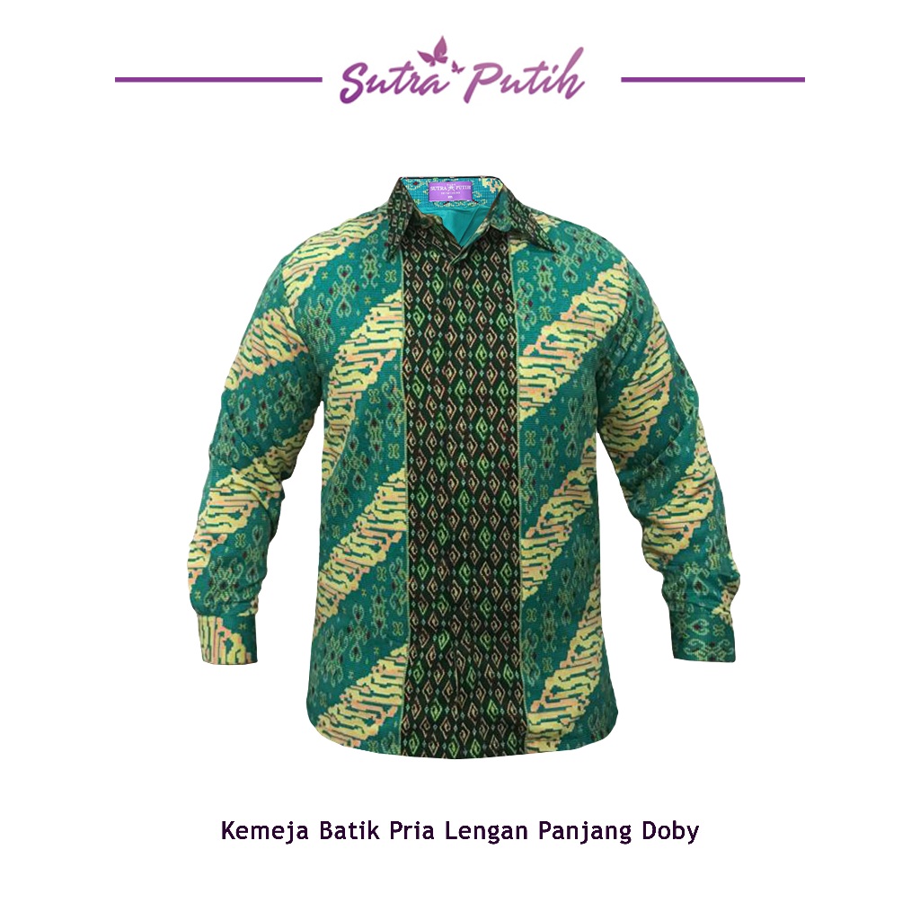 Sutra Putih - Kemeja Batik Pria Tangan Panjang Premium Hijau Muda KTP2311003