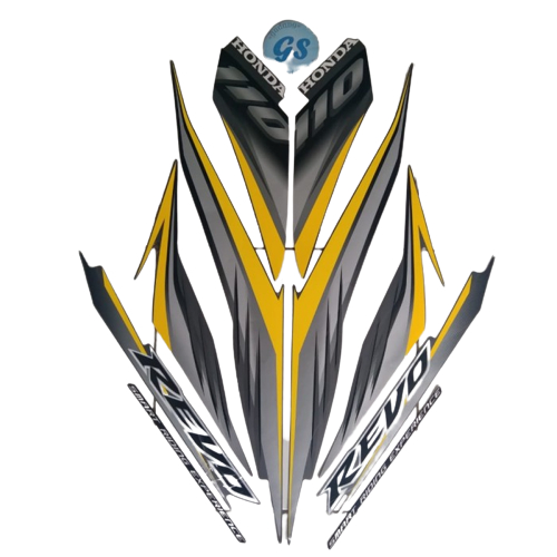 striping stiker motor honda revo 110 2009 cw kuning-abu