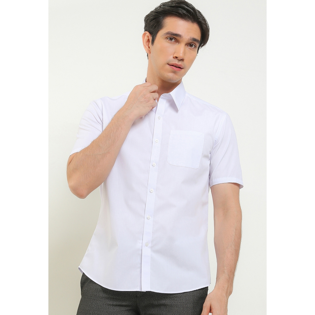ZS 25001 Zanetti Kemeja Basic Polos Slim Fit Lengan Pendek Putih