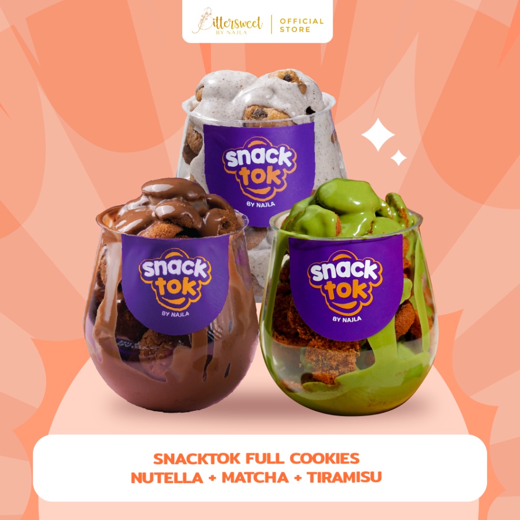 

Original Bittersweet by Najla - 3 Snacktok Full Cookies ( Nutella, Matcha & Tiramisu ) murah