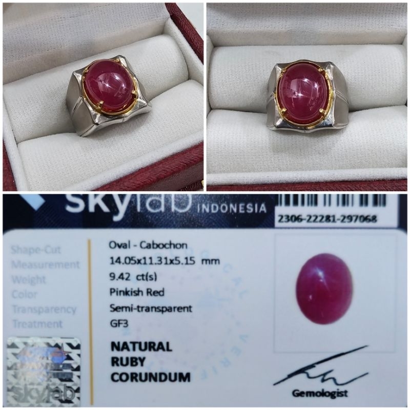 Cincin Perak Memo Natural Ruby Corundum