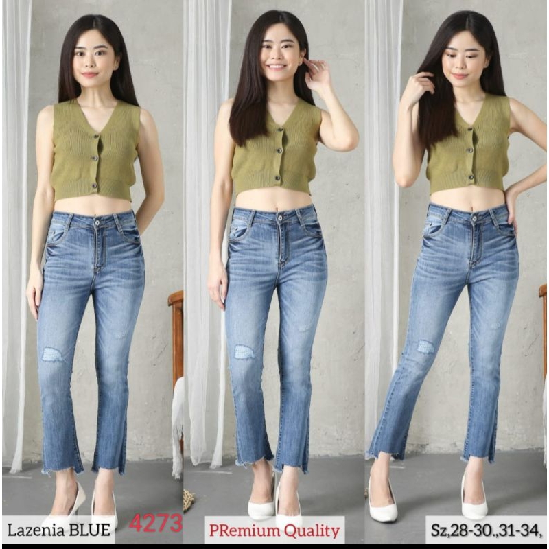 celana jeans cutbray ripped lazenia blue evodom premium denim 4273