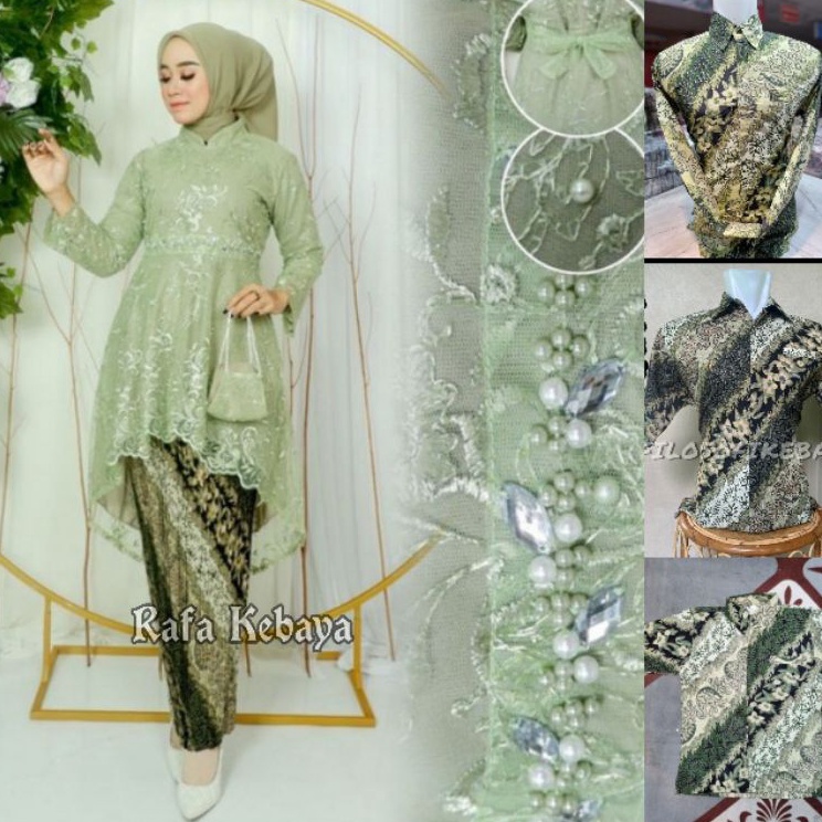SET KEBAYA COUPLE LESTY KEJORA SAGE GREEN / COUPLE BATIK MOTIF CM SAGE
