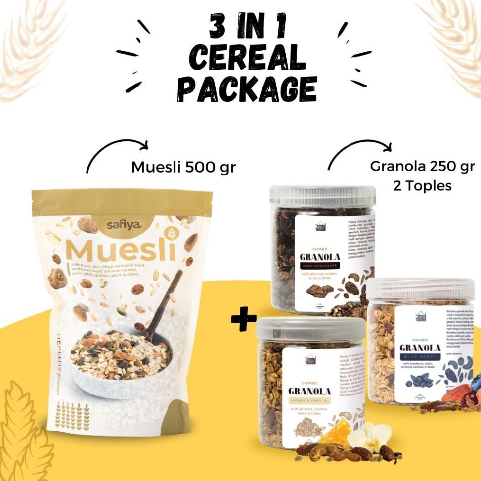 

Cekout sekarang [Paket Sereal] Muesli Safiya + Granola Timur Tengah Dried Fruit With Nuts