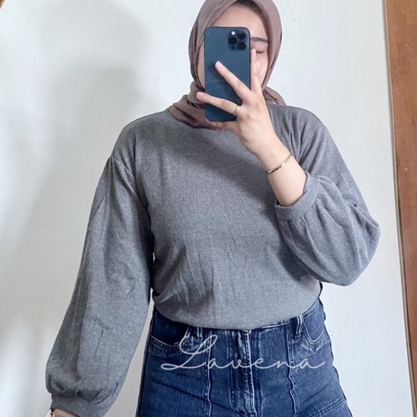 VPGR0706 Free Ongkir LAVENA Clara Knit Blouse / waffle knit premium / atasan lengan panjang balon / 
