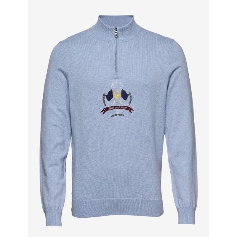 Lyle and Scott Quarter Zip Crest Crewneck Jumper Blue Original