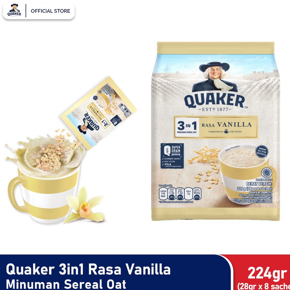 

Belanja Murmer Quaker 3in1 Vanilla Minuman Sereal Oat 224gr (24gr x 8 sachet)