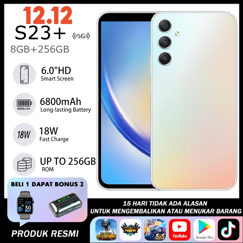[COD] Hp Baru 5G Galaxy S23+ Ponsel Android Layar HD 6.0 Inci RAM8GB+ROM256GB Ponsel Memori Besar Ba