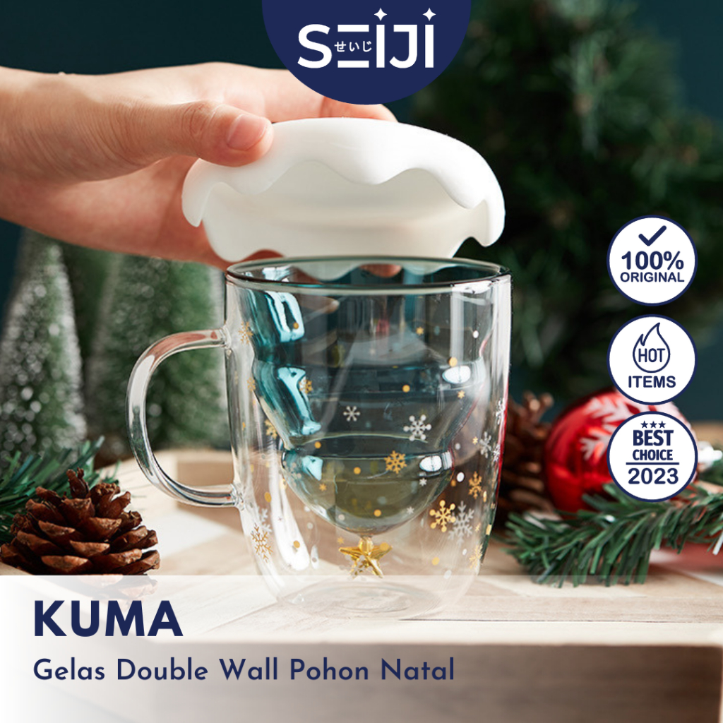 【SEIJI】HARU Cangkir Double Wall Christmas Estetis Tea Set Santa Aesthetic Gelas Kaca Salju Gelas Dou