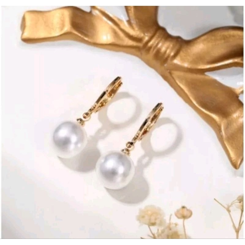 Viral.. Anting Gantung Mutiara Putih Titanium Gold Terbaru