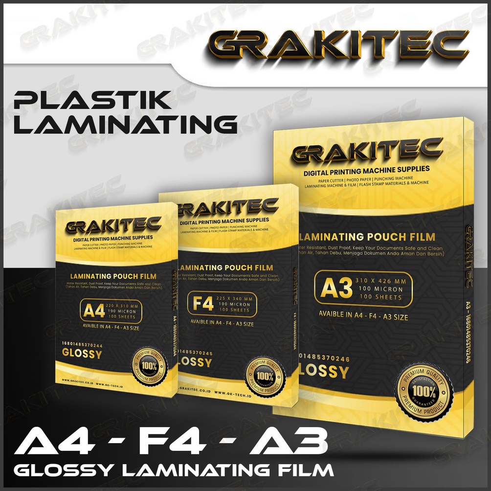 

Produk Terkini.. Plastik Laminating FIlm F4 & A4 Glossy 100 MICRON 100 PCS Grakitec 80