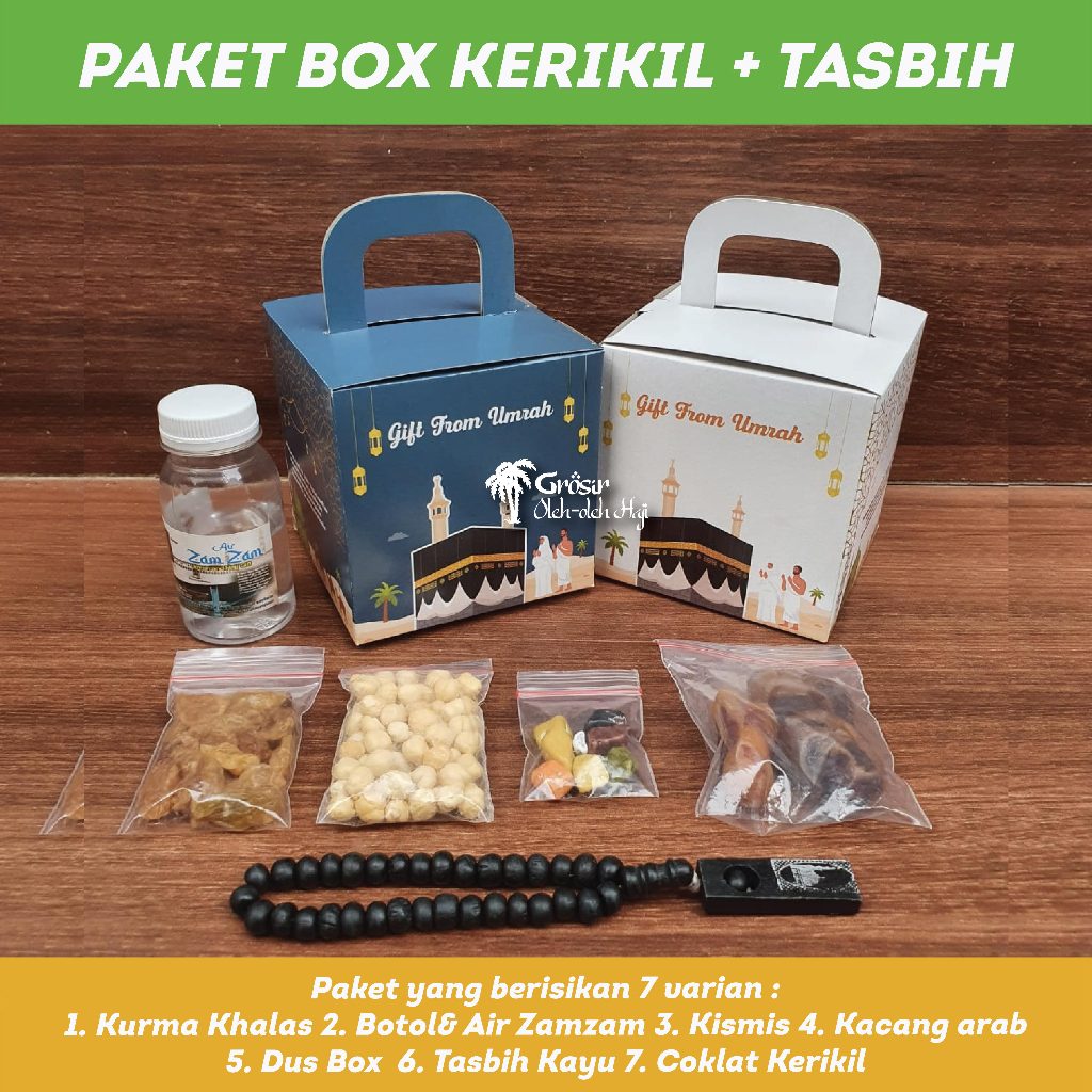 

Paket Oleh-Oleh Haji dan Umroh Air Zamzam ori + Kismis Golden + Coklat Kerikil + Tasbih kayu