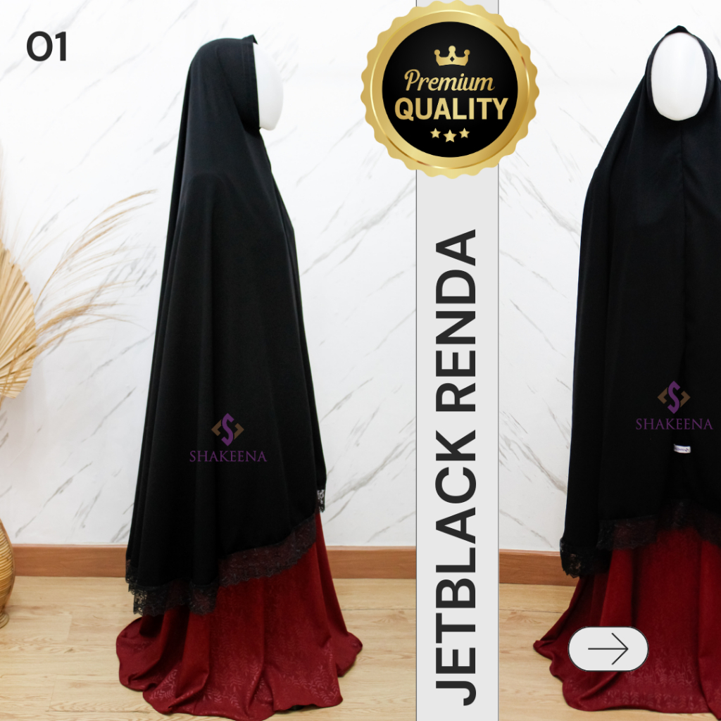 Jilbab jumbo syari jetblack renda hijab yang bisa untuk shalat ootd syari