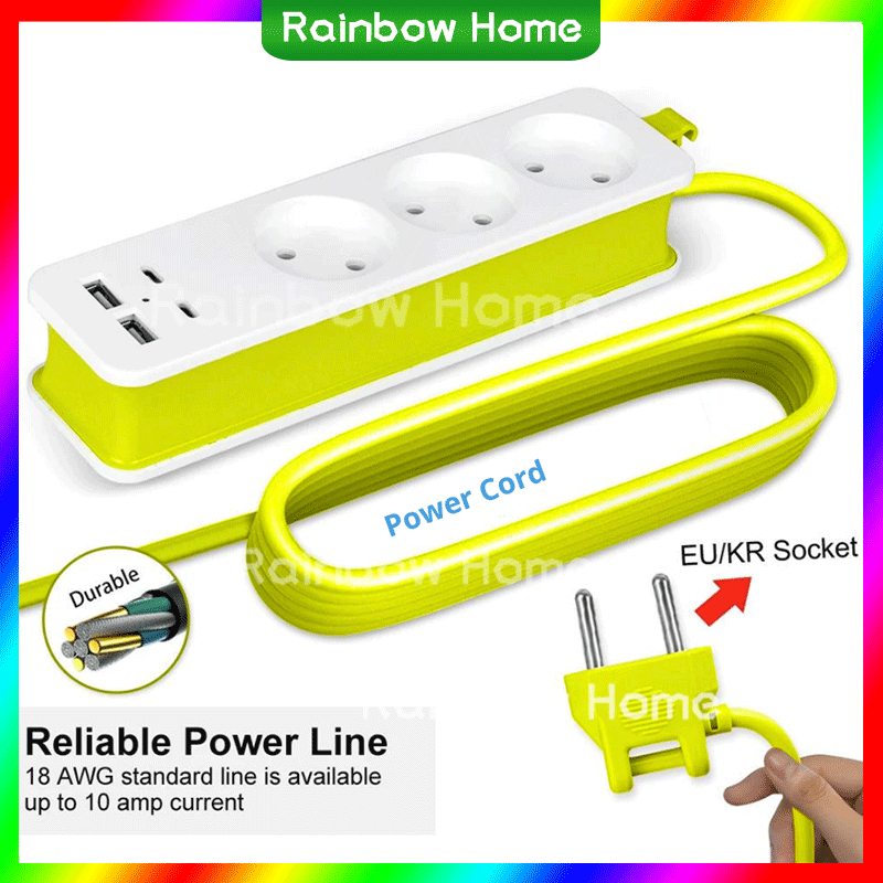 MURAH - Rainbow Home  Portable Stop Kontak Traveling Travel - 2/3 Colokan Lubang Socket EU AC + 4 US