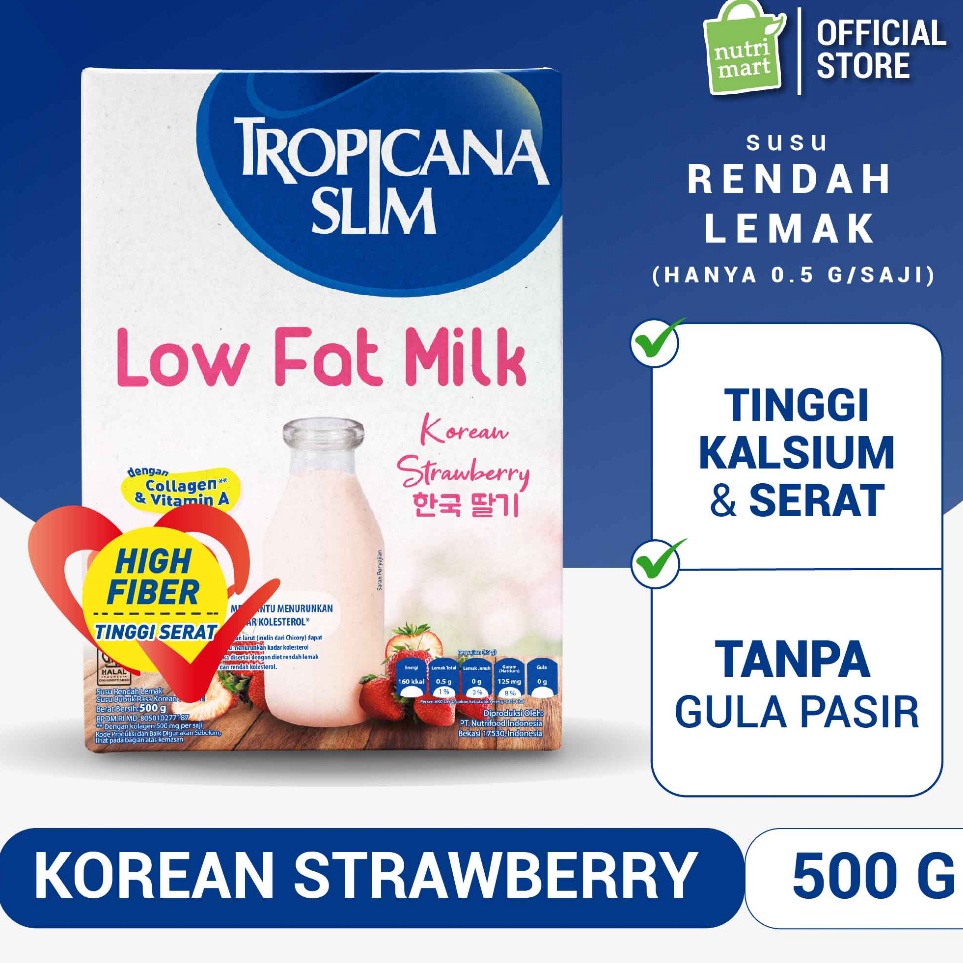 

➨Readystock Tropicana Slim Low Fat Milk Korean Strawberry 500 gram – Susu Diet dengan Kolagen E62