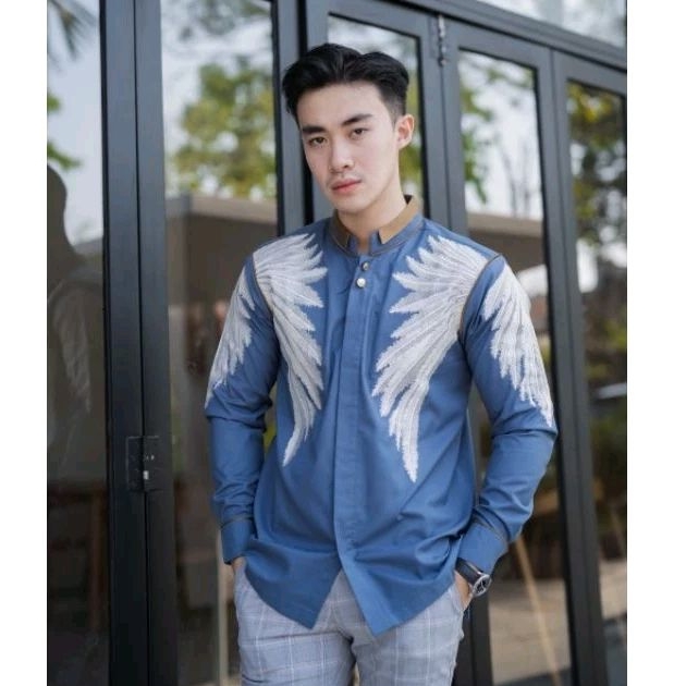 Kemeja Bordir Pria NUC.ID Fitrah 05 (Biru Jeans/Denim)